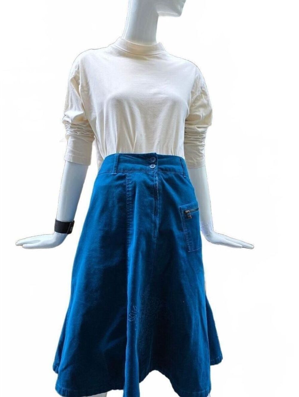 Additional Elle Teal Blue Micro- Corduroy Skirt With Decorative Stitching. Sz 14